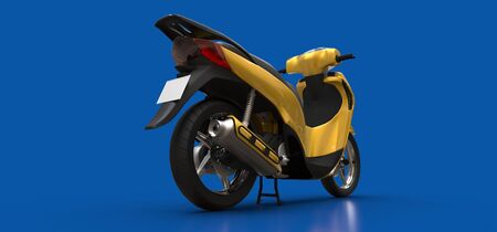Modern urban yellow moped on a blue background. 3d illustration