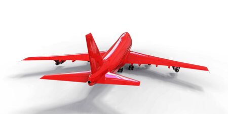 Large passenger aircraft of large capacity for long transatlantic flights. Red airplane on white isolated background. 3d illustrationの写真素材