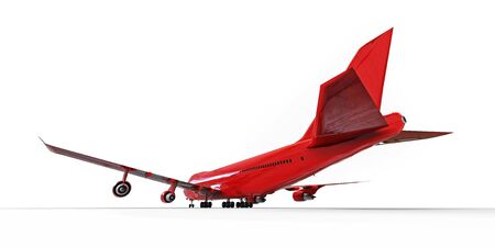 Large passenger aircraft of large capacity for long transatlantic flights. Red airplane on white...