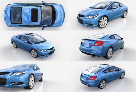 Set blue small sports car coupe. 3d rendering
