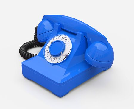 Old blue dial telephone on a white background. 3d illustrationの写真素材