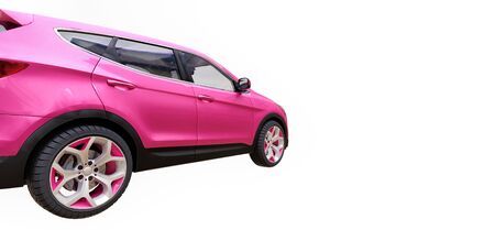 Compact city crossover pink color on a white background. 3d renderingの写真素材