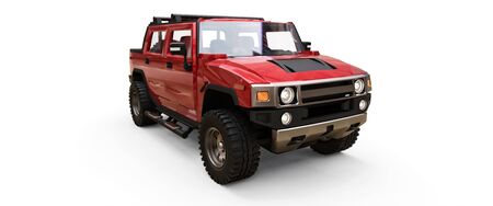 Large red off-road pickup truck for countryside or expeditions on white isolated background. 3d...