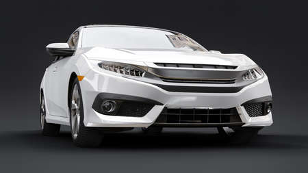 White mid-size urban family sedan on a black uniform background. 3d rendering