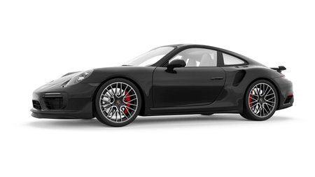 Tula, Russia. March 16, 2021: Porsche 911 Turbo S 2016 red sports car coupe isolated on white...
