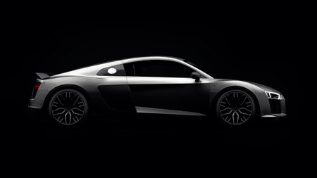 Tula, Russia. May 10, 2021: Audi R8 V10 Quattro 2016 gray luxury stylish super sport car on black...