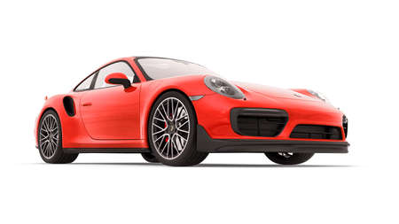 Tula, Russia. March 16, 2021: Porsche 911 Turbo S 2016 red sports car coupe isolated on white...