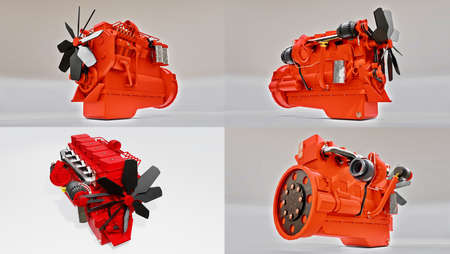 3d illustration. A big diesel engine with the truck depicted. 3d rendering