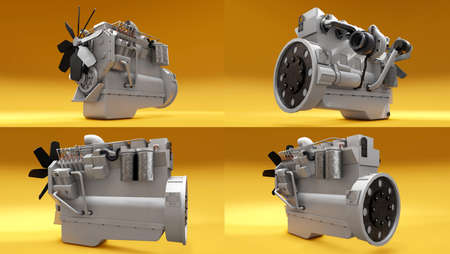 3d illustration. A big diesel engine with the truck depicted. 3d rendering