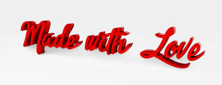 Made with love. A calligraphic phrase. 3d in the style of hand calligraphy on a white uniform...