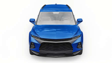 Blue ultra-modern SUV with a catchy expressive design for young people and families on a white...