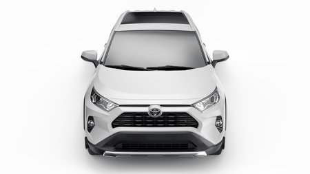 Tula, Russia. June 22, 2021: Toyota RAV4 SUV 2020 city white car isolated on white background. 3d illustrationのeditorial素材