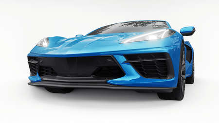 Ultra-modern super sports car with a mid-engine layout on a white isolated background. A car for racing on the track and on the straight. 3d illustrationの写真素材