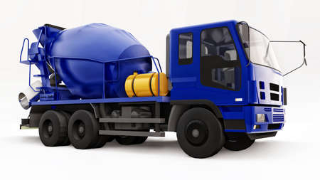 Blue concrete mixer truck white background. Three-dimensional illustration of construction equipment. 3d renderingの写真素材