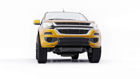 Yellow pickup car on a white background. 3d rendering