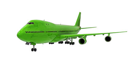 Green airplane on white isolated background. Large passenger aircraft of large capacity for long...