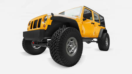 Powerful yellow tuned SUV for expeditions in mountains, swamps, desert and any rough terrain. Big...