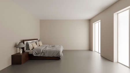 3D illustration modern interior design. Beautiful bedroom with stylish large bed. 3D illustrationの写真素材
