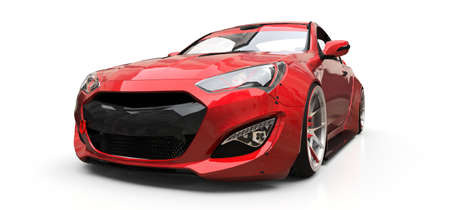 Red small sports car coupe on white background. 3d rendering