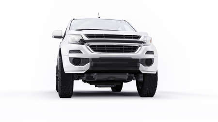 White pickup car on a white background. 3d rendering