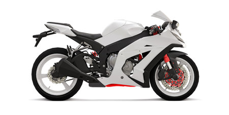 3d white super sports motorbike on white isolated background. 3d illustrationの写真素材