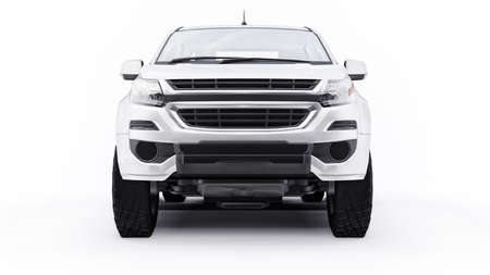 White pickup car on a white background. 3d rendering