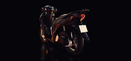 Modern urban black moped on a black background. 3d illustrationの写真素材