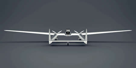 Three-dimensional model of the bomber aircraft of the second world war. Shiny aluminum body with two...