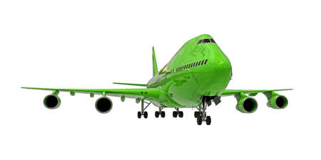Green airplane on white isolated background. Large passenger aircraft of large capacity for long...