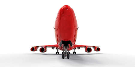 Large passenger aircraft of large capacity for long transatlantic flights. Red airplane on white isolated background. 3d illustrationの写真素材