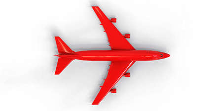 Large passenger aircraft of large capacity for long transatlantic flights. Red airplane on white isolated background. 3d illustrationの写真素材