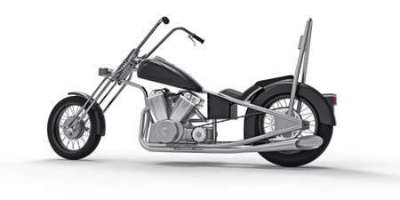Black classic custom motorbike isolated on white background. 3d rendring