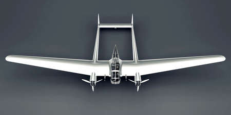 Three-dimensional model of the bomber aircraft of the second world war. Shiny aluminum body with two...