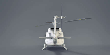White small military transport helicopter on gray isolated background. The helicopter rescue...