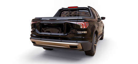 3D illustration of black concept cargo pickup truck on white isolated background. 3d rendering