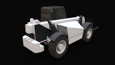 Forklift truck on a black background. 3d rendering