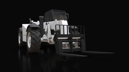 Forklift truck on a black background. 3d rendering