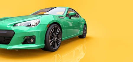 Green small sports car coupe. 3d rendering