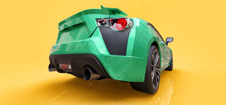 Green small sports car coupe. 3d renderingの写真素材