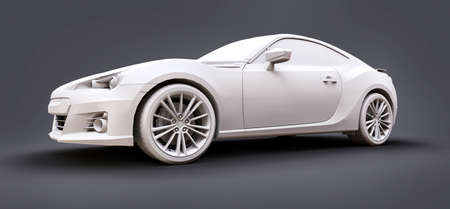 Model sports compact car made of matte plastic. City car coupe. Youth sports car. 3d illustration