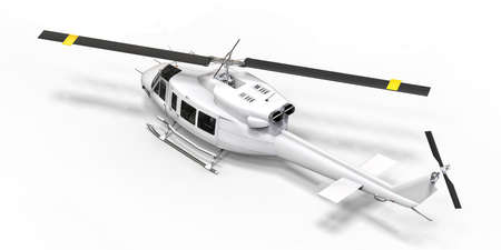 White small military transport helicopter on white isolated background. The helicopter rescue service. Air taxi. Helicopter for police, fire, ambulance and rescue service. 3d illustrationの写真素材
