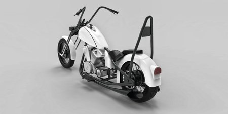 White and black classic custom motorbike isolated on light gray background. 3d rendringの写真素材