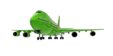 Green airplane on white isolated background. Large passenger aircraft of large capacity for long...