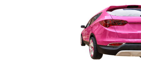 Compact city crossover pink color on a white background. 3d renderingの写真素材