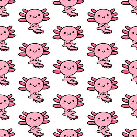 Cute Axolotl Seamless Pattern. Cartoon animal background Colorful Vector background for kids, textile, pattern fabric, wallpaperのイラスト素材