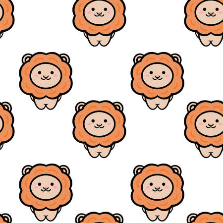 Cute Lion Seamless Pattern. symbol of new 2022 year. Cartoon animal background. Vector background for kids, textile, fabricのイラスト素材