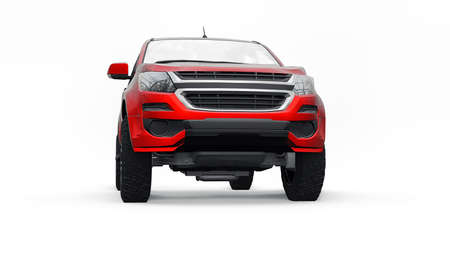 Red pickup car on a white background. 3d rendering