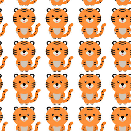 Cute Tiger Pattern. Cartoon animal background for kids, textile, pattern fabric, wallpaperのイラスト素材