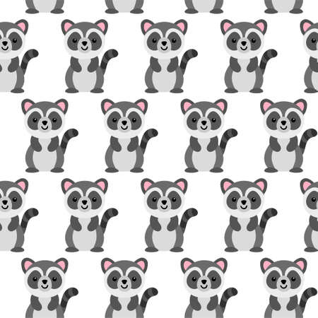Cute raccoon Pattern. Cartoon animal background for kids, textile, pattern fabric, wallpaperのイラスト素材