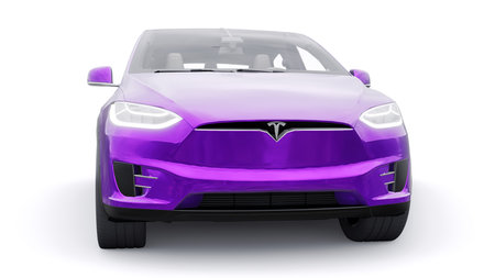 Tula, Russia. January 06, 2022: Tesla Model X full size city SUV. Car isolated on white background. 3d renderingのeditorial素材